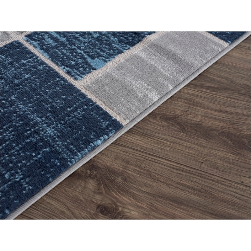 L'Baiet Verena Blue Geometric 2 ft. x 6 ft. Fabric Runner Rug