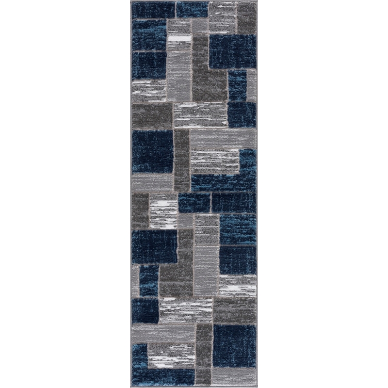 L'Baiet Verena Blue Geometric 2 ft. x 6 ft. Fabric Runner Rug