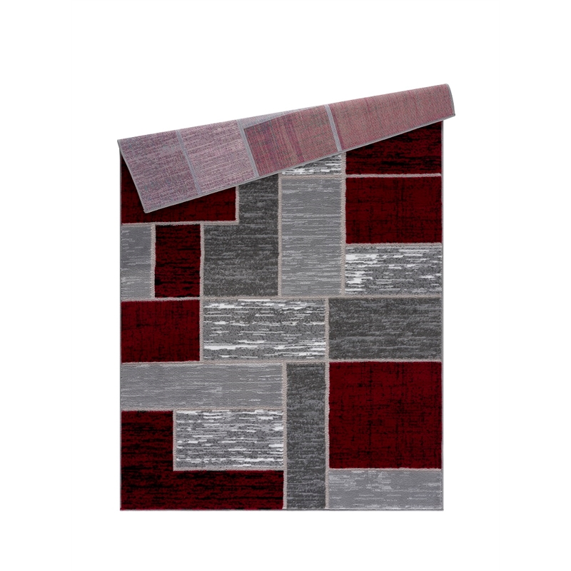L'Baiet Verena Red Geometric 5 ft. x 7 ft. Fabric Area Rug