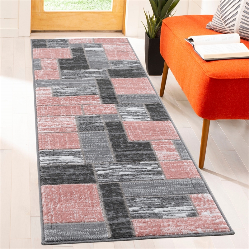 L'Baiet Verena Pink Geometric 2 ft. x 6 ft. Fabric Runner Rug