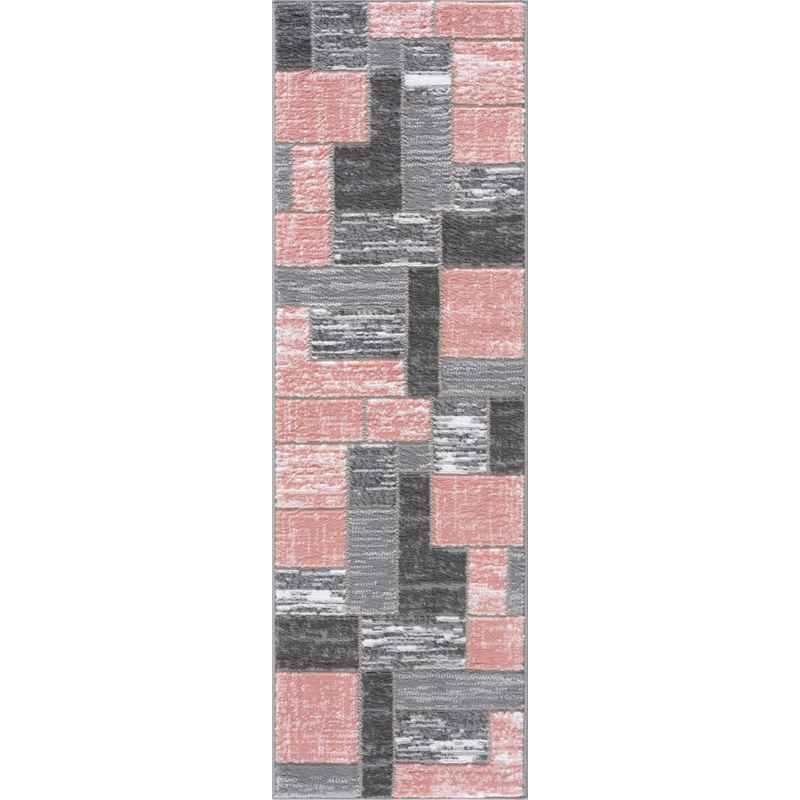 L'Baiet Verena Pink Geometric 2 ft. x 6 ft. Fabric Runner Rug