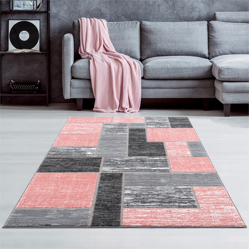 L'Baiet Verena Pink Geometric 4 ft. x 6 ft. Fabric Area Rug