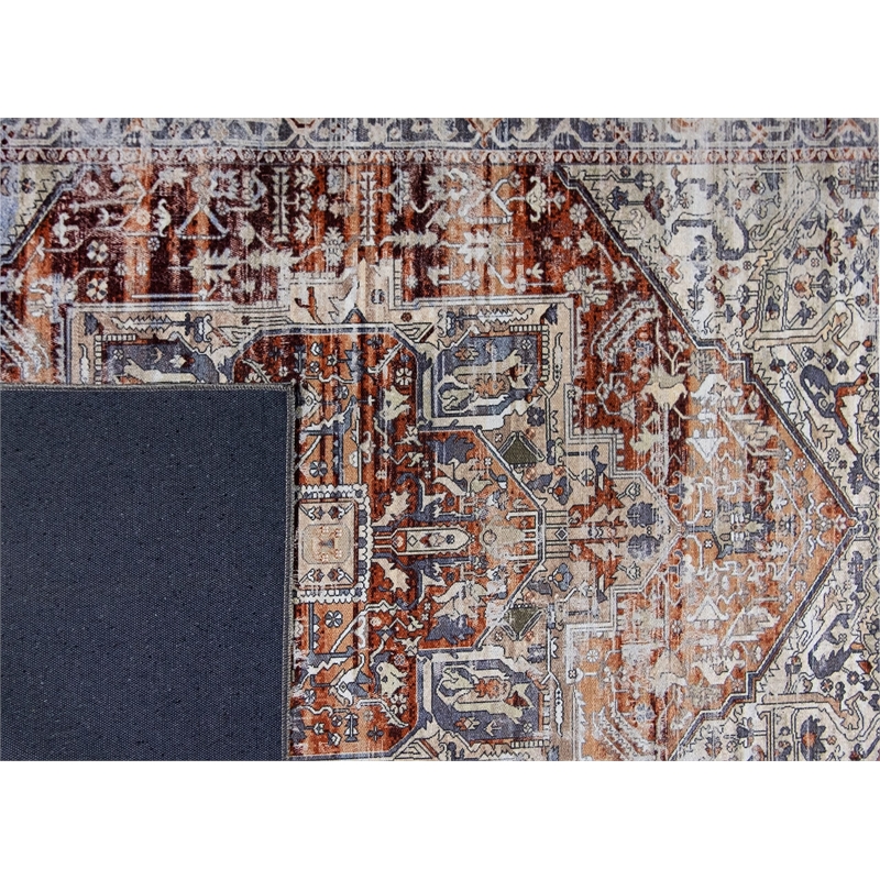 L'Baiet Sasha Coral Distressed Washable 8 ft. x 10 ft. Fabric Area Rug