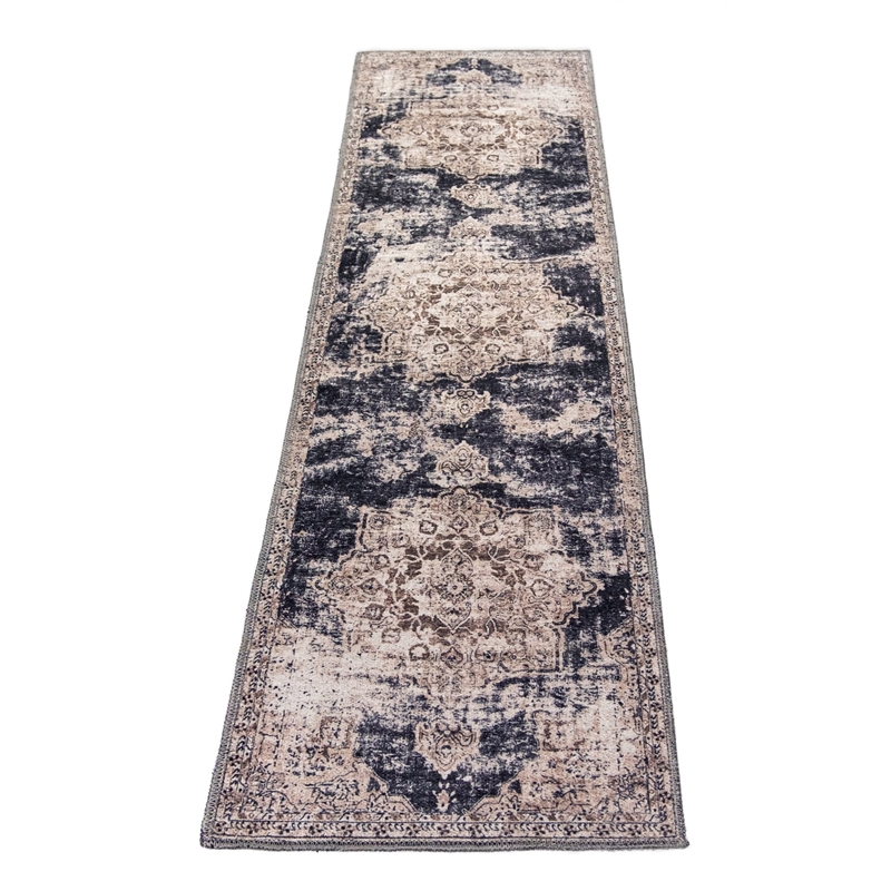 L'Baiet Cameron Beige Distressed Washable 2 ft. x 6 ft. Fabric Runner Rug