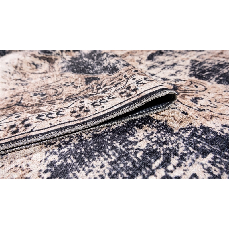 L'Baiet Cameron Beige Distressed Washable 2 ft. x 6 ft. Fabric Runner Rug