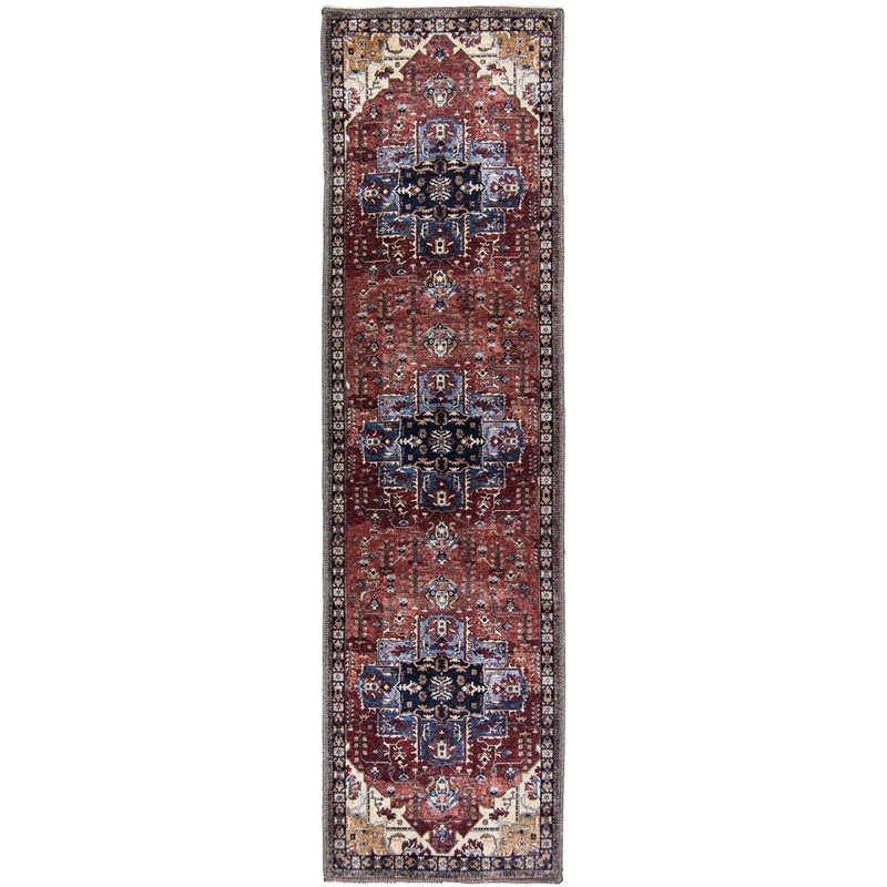 L'Baiet Monica Red Distressed Washable 2 ft. x 6 ft. Fabric Runner Rug