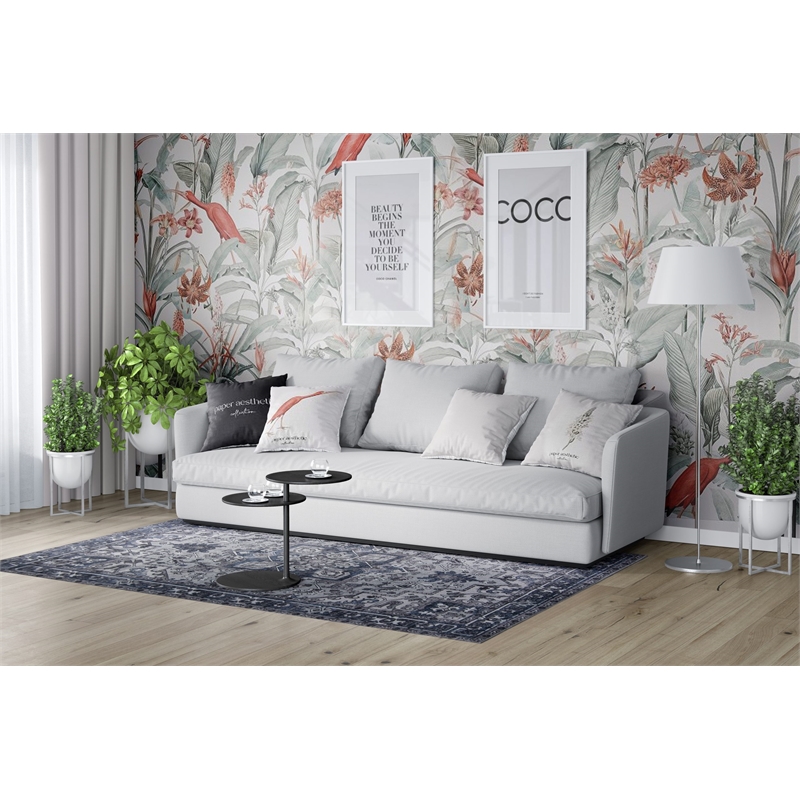 L'Baiet Lyla Blue Traditional Washable 5 ft. x 7 ft. Fabric Area Rug