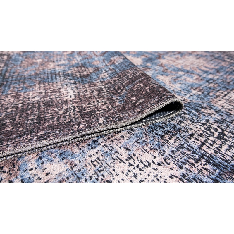 L'Baiet Amelie Blue Distressed Washable 2 ft. x 6 ft.  Fabric Runner Rug