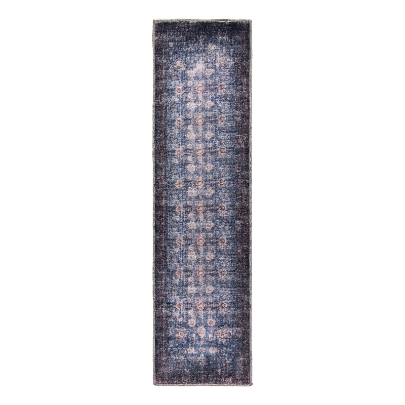 L'Baiet Amelie Blue Distressed Washable 2 ft. x 6 ft.  Fabric Runner Rug