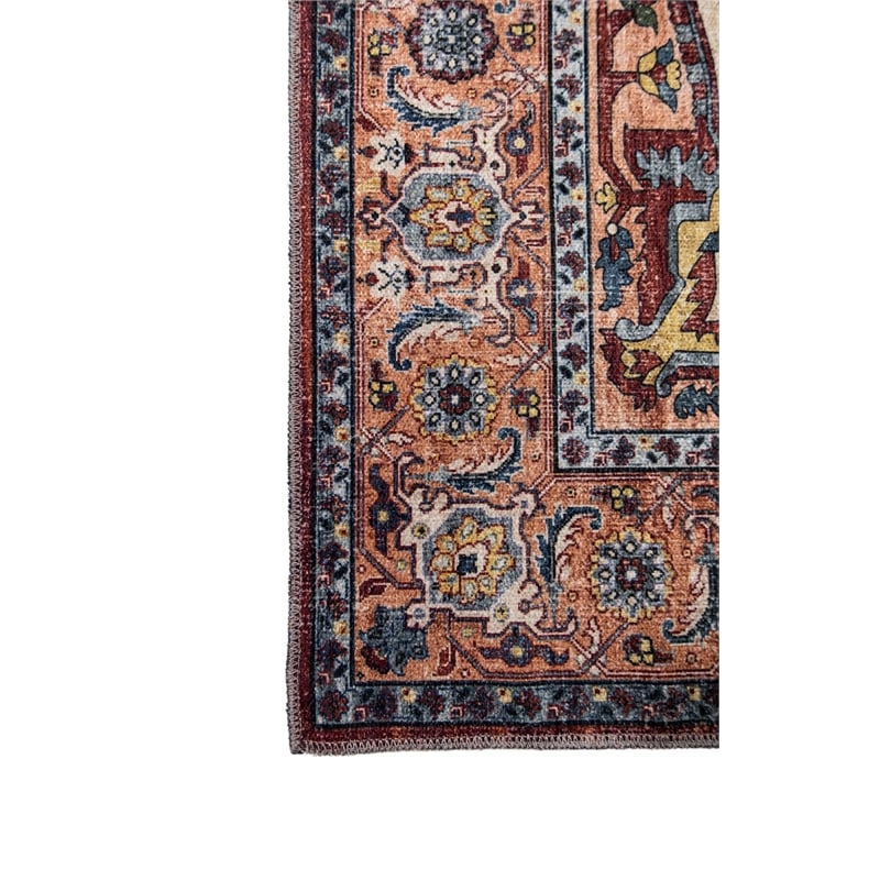 L'Baiet Jessie Brick Red Traditional Washable 8 ft. x 10 ft. Fabric Area Rug