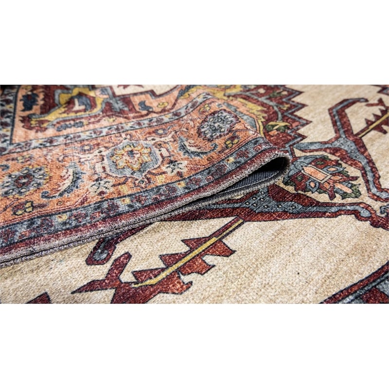 L'Baiet Jessie Brick Red Traditional Washable 8 ft. x 10 ft. Fabric Area Rug
