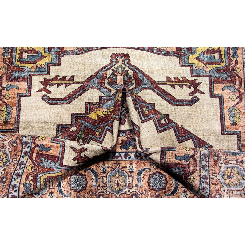L'Baiet Jessie Brick Red Traditional Washable 8 ft. x 10 ft. Fabric Area Rug