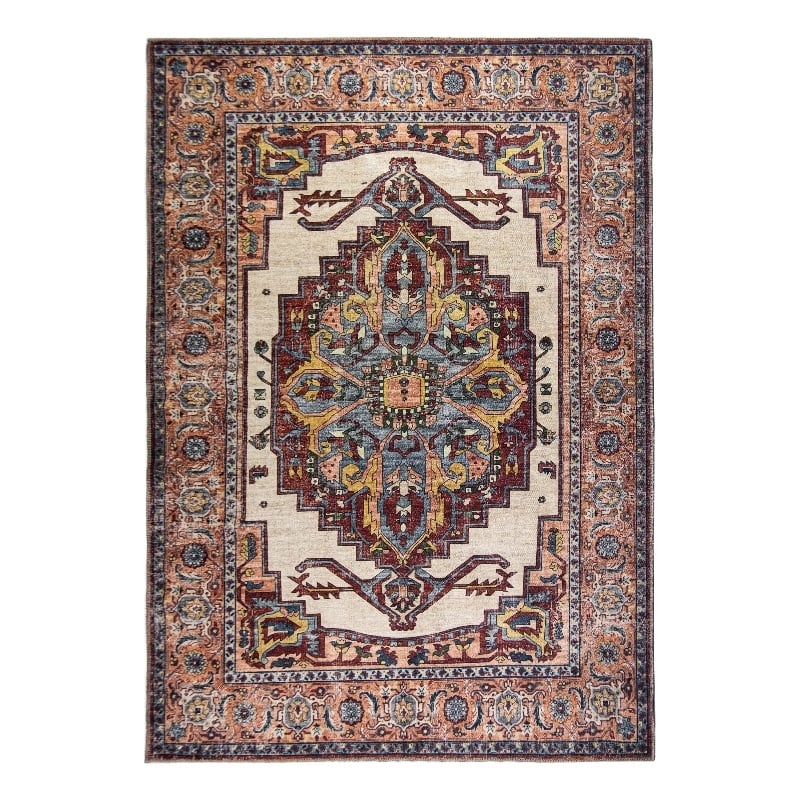 L'Baiet Jessie Brick Red Traditional Washable 8 ft. x 10 ft. Fabric Area Rug