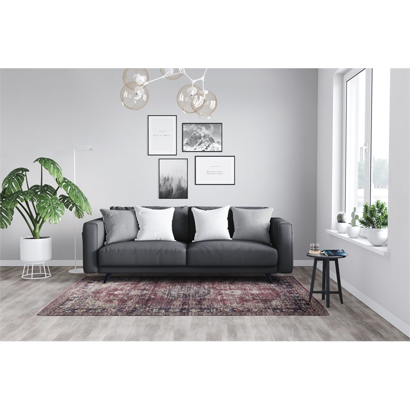 L'Baiet Angeline Red Distressed Washable 5 ft. x 7 ft. Fabric Area Rug