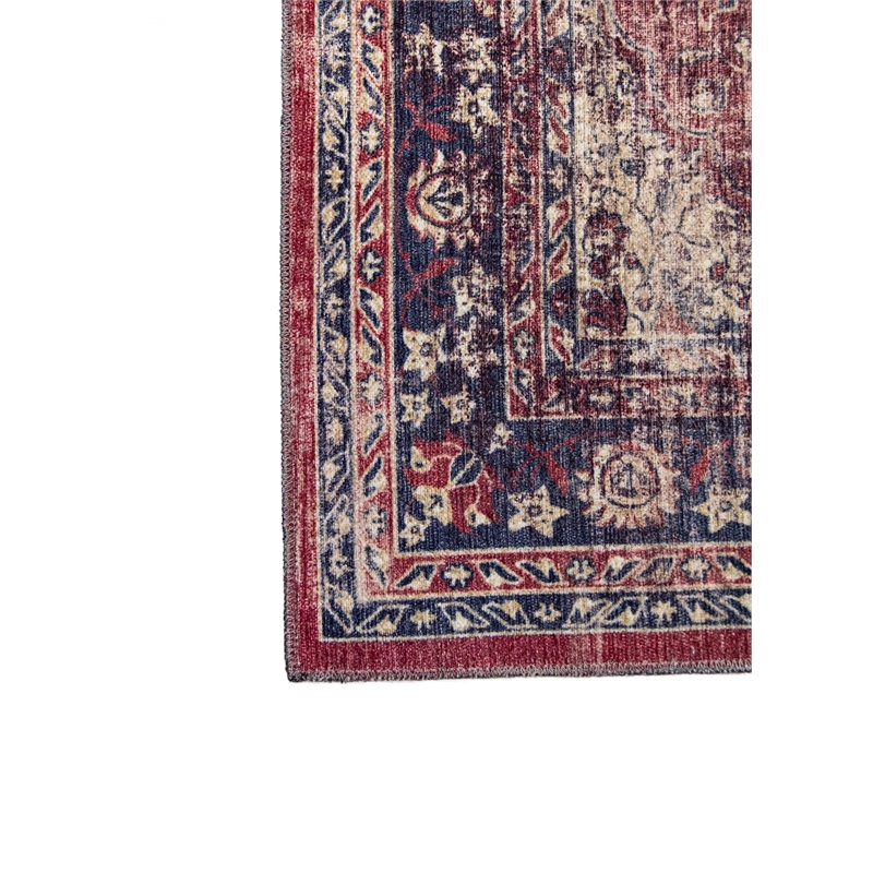 L'Baiet Angeline Red Distressed Washable 5 ft. x 7 ft. Fabric Area Rug