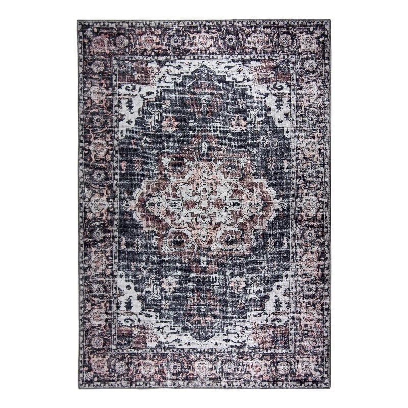 L'Baiet Scarlett Gray Distressed Washable 4 ft. x 6 ft. Fabric Area Rug