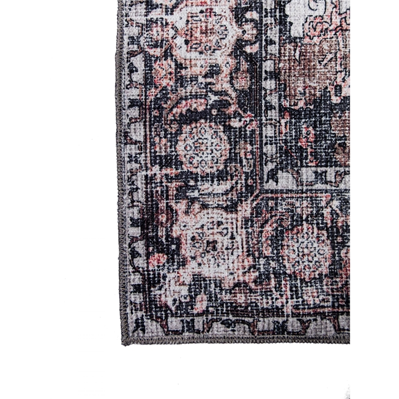 L'Baiet Scarlett Gray Distressed Washable 5 ft. x 7 ft. Fabric Area Rug