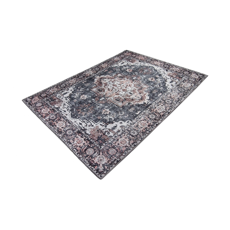 L'Baiet Scarlett Gray Distressed Washable 5 ft. x 7 ft. Fabric Area Rug
