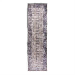 L'Baiet Jasmine Gray Distressed Washable 2 ft. x 6 ft. Fabric Runner Rug