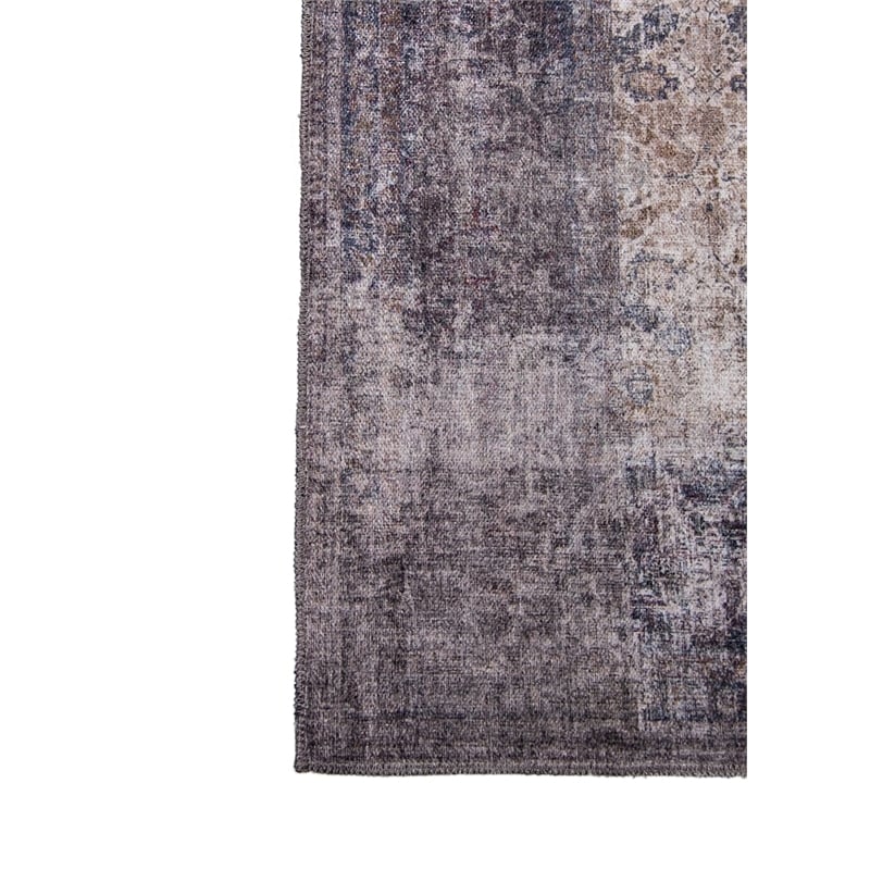 L'Baiet Jasmine Gray Distressed Washable 5 ft. x 7 ft. Fabric Area Rug