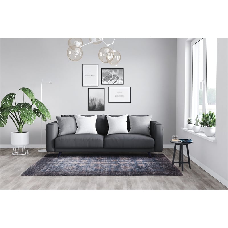 L'Baiet Amelie Blue Distressed Washable 8 ft. x 10 ft. Fabric Area Rug