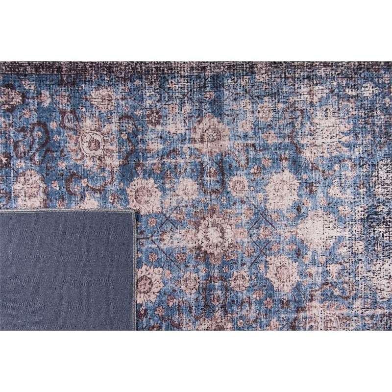 L'Baiet Amelie Blue Distressed Washable 8 ft. x 10 ft. Fabric Area Rug