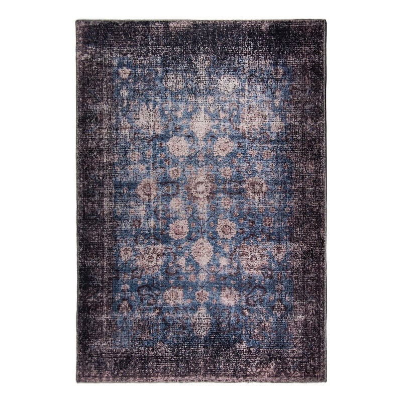 L'Baiet Amelie Blue Distressed Washable 8 ft. x 10 ft. Fabric Area Rug