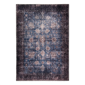 L'Baiet Amelie Blue Distressed Washable 8 ft. x 10 ft. Fabric Area Rug