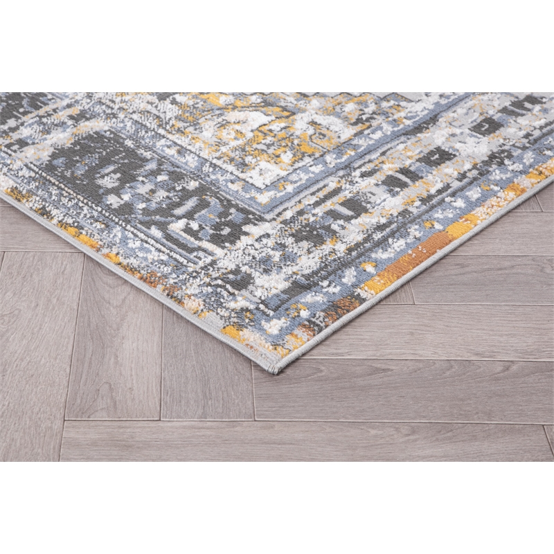 L'Baiet Marie Blue Distressed 5 ft. x 7 ft. Fabric Area Rug