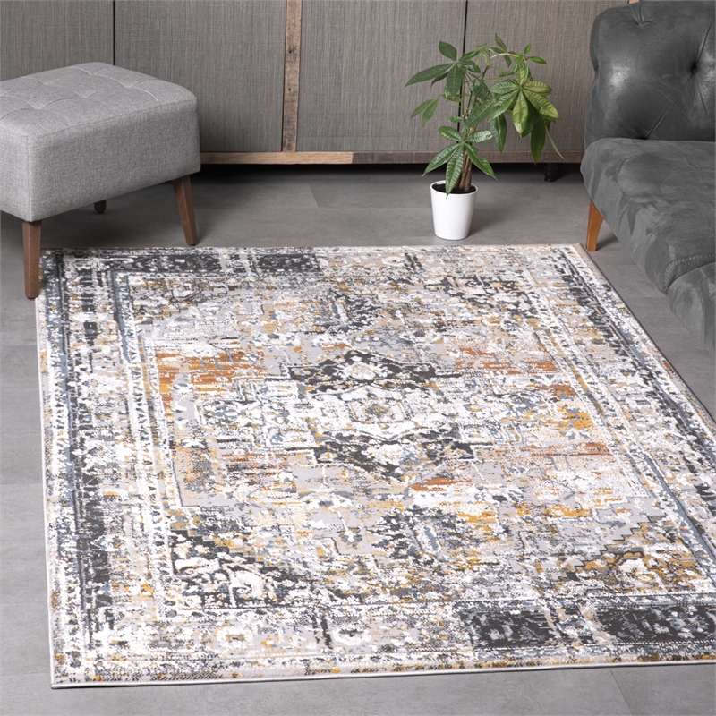 L'Baiet Marie Blue Distressed 8 ft. x 10 ft. Fabric Area Rug