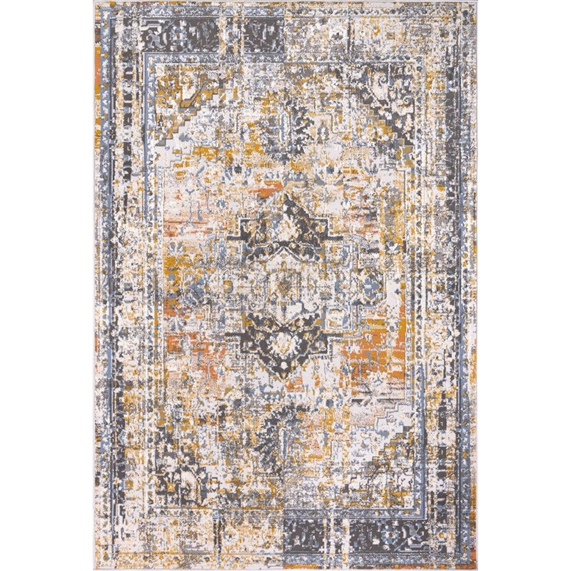 L'Baiet Marie Blue Distressed 8 ft. x 10 ft. Fabric Area Rug