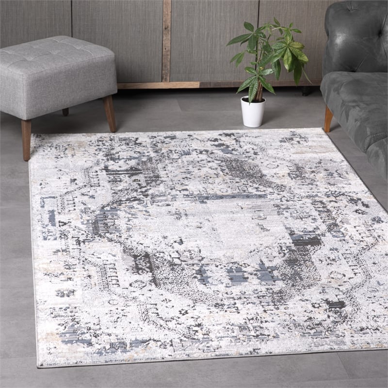 L'Baiet Anna Gray Oriental 2 ft. x 6 ft. Fabric Runner Rug
