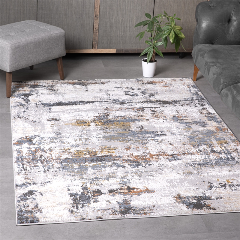 L'Baiet Elena Blue Distressed 5 ft. x 7 ft.  Fabric Area Rug