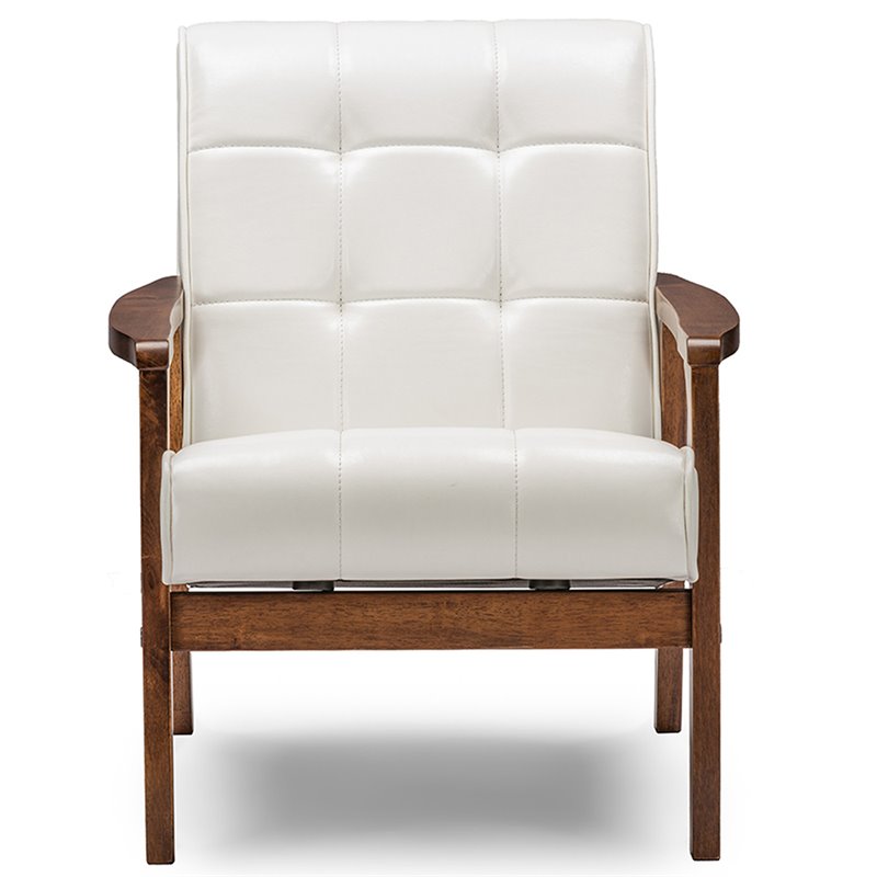 Maddie Home Monaco Mid Century Faux Leather Living Room Accent Chair in White