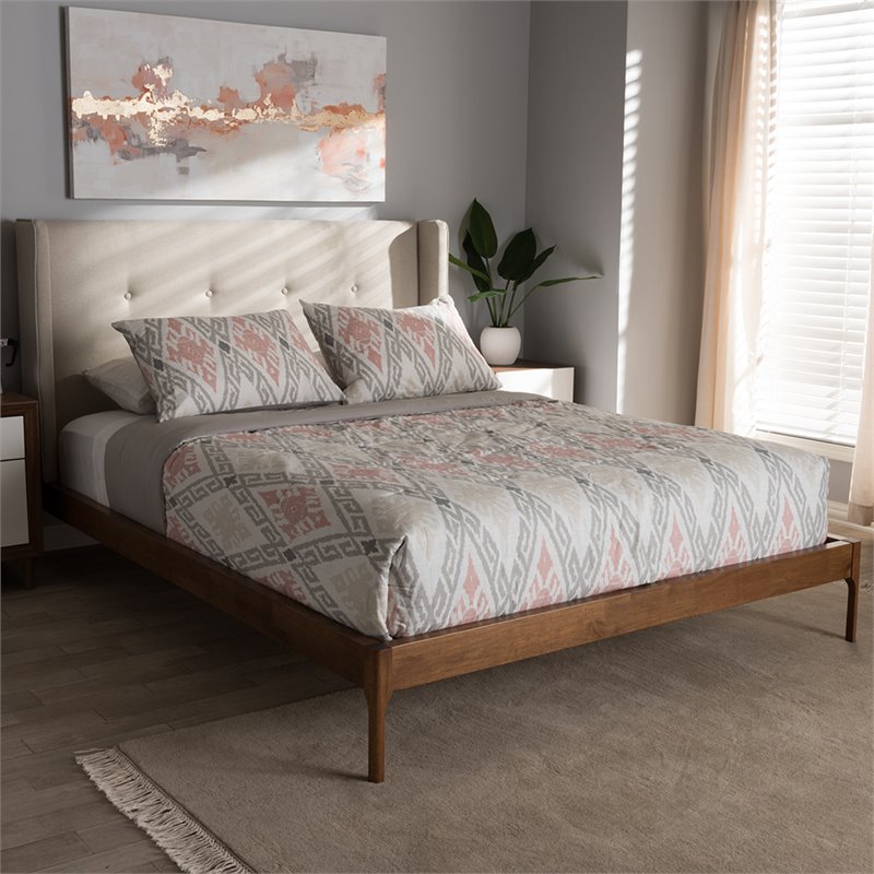 Maddie Home Elements Tufted Upholstered Queen Platform Bed in Light Beige