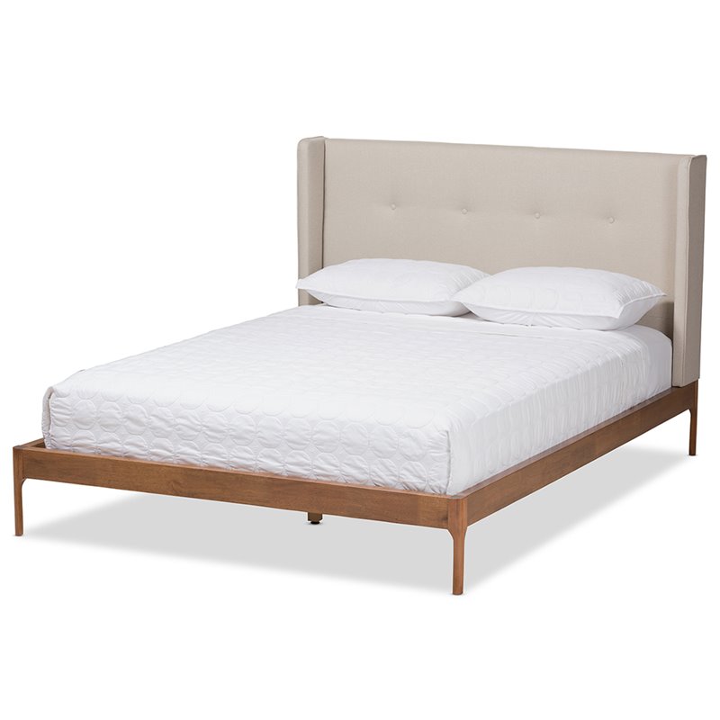 Maddie Home Elements Tufted Upholstered Queen Platform Bed in Light Beige