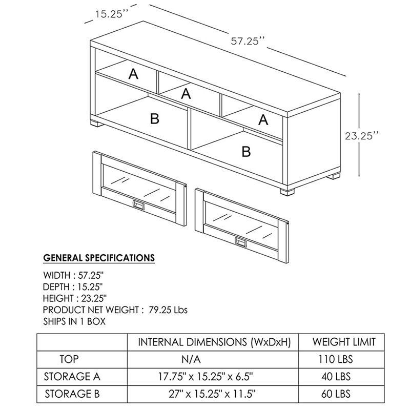 Maddie Home Walker Modern Wood TV Media Stand for TVs up to 60