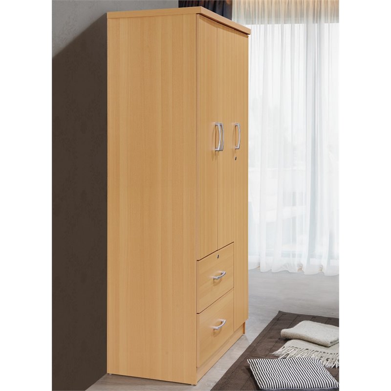 Maddie Home Everyday 3 Door Armoire with 2 Drawers 3 Shelves in Beech