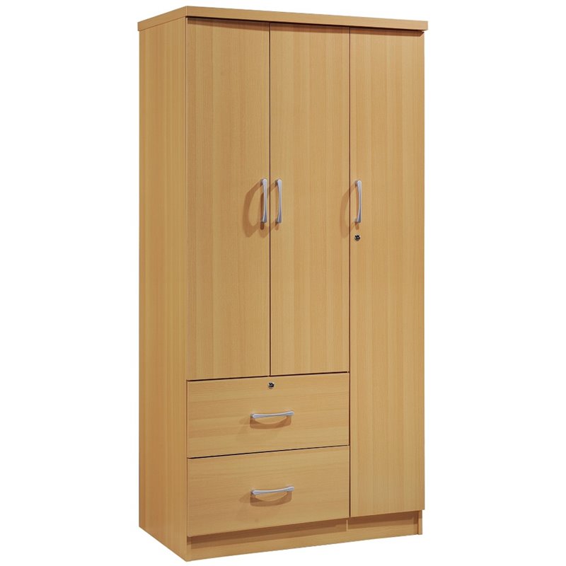 Maddie Home Everyday 3 Door Armoire with 2 Drawers 3 Shelves in Beech