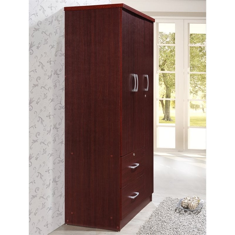 Maddie Home Everyday 3 Door Armoire with 2 Drawers 3 Shelves in Mahogany