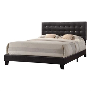 Maddie Home Mila Transitional Faux Leather Tufted Queen Panel Bed in Espresso
