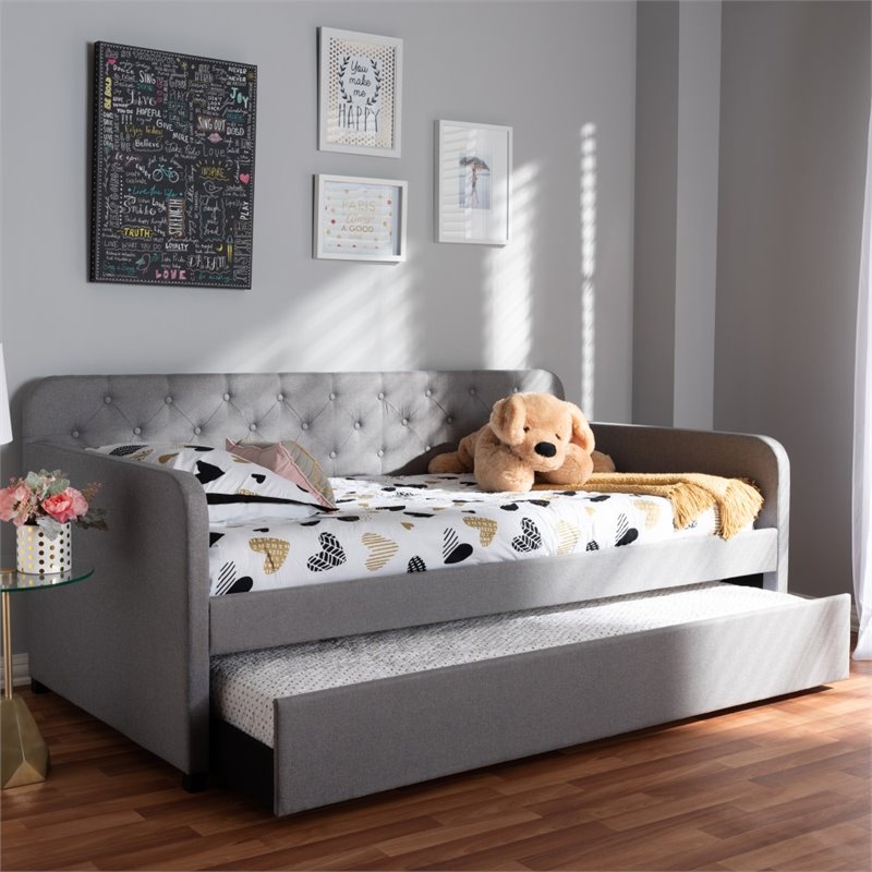Maddie Home Fabric Tufted Twin Daybed in Gray