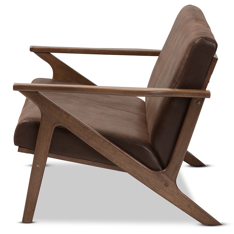 Maddie Home Faux Leather/Wood Loveseat in Brown/Walnut Brown