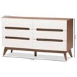 Maddie Home 6 Drawer Double Dresser in White and Walnut