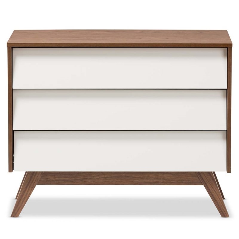 Maddie Home Mid-Century 3 Drawer Wood Chest in White/Walnut Brown