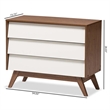 Maddie Home Mid-Century 3 Drawer Wood Chest in White/Walnut Brown