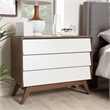 Maddie Home Mid-Century 3 Drawer Wood Chest in White/Walnut Brown