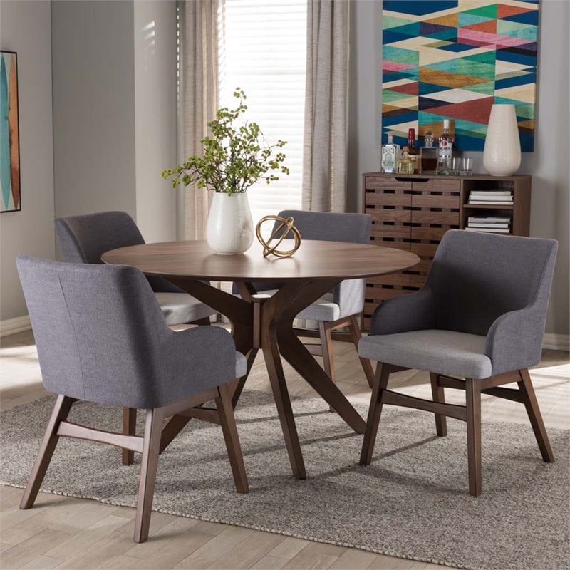 Maddie Home 5 Piece Round Dining Set in Gray and Walnut