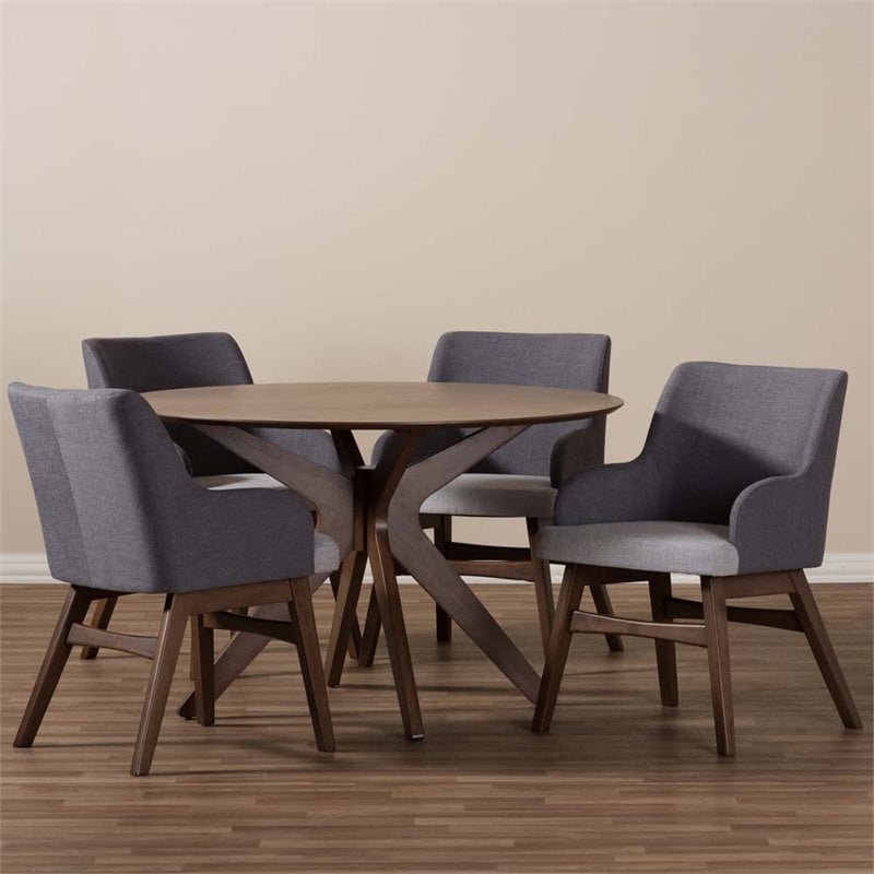 Maddie Home 5 Piece Round Dining Set in Gray and Walnut