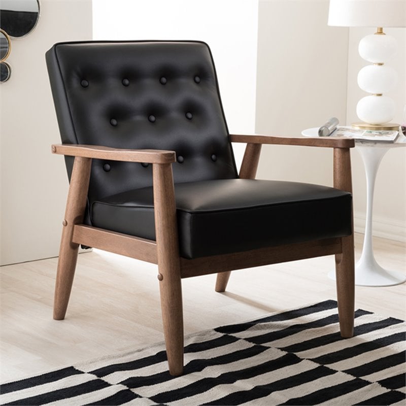 Maddie Home Faux Leather Tufted Reception Chair in Black